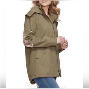 Sam Edelman Oversized Utility Cargo Jacket/Coat Sz M Green gold sequin Patches